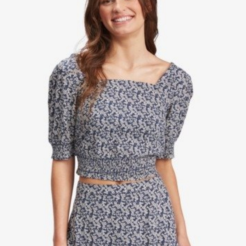 NWT ROXY Indigo Puff Sleeve Crop Top